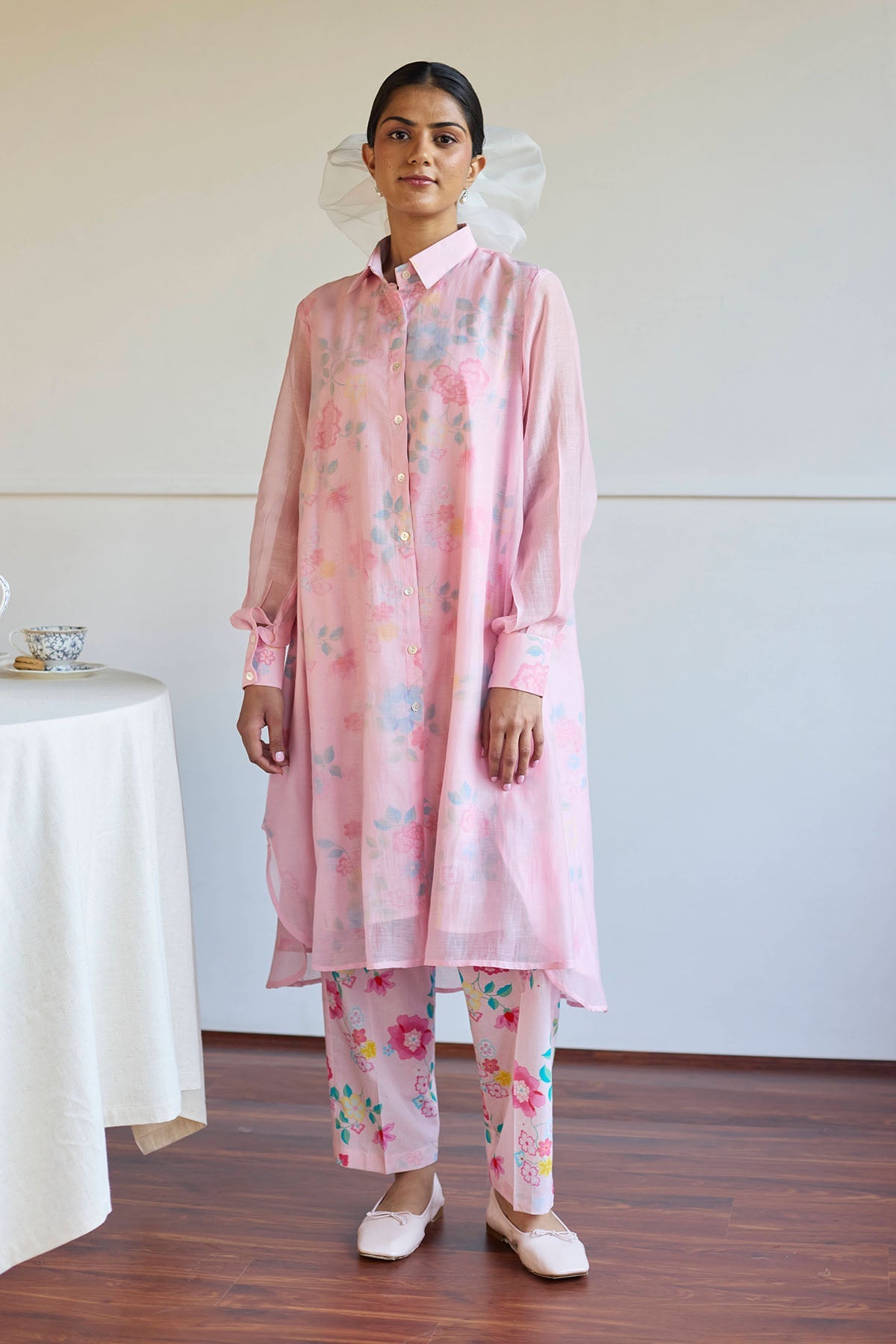 Buy Pink Chanderi Long Shirt & Pants by Juanita by Shubhda for women online at ScrollnShops