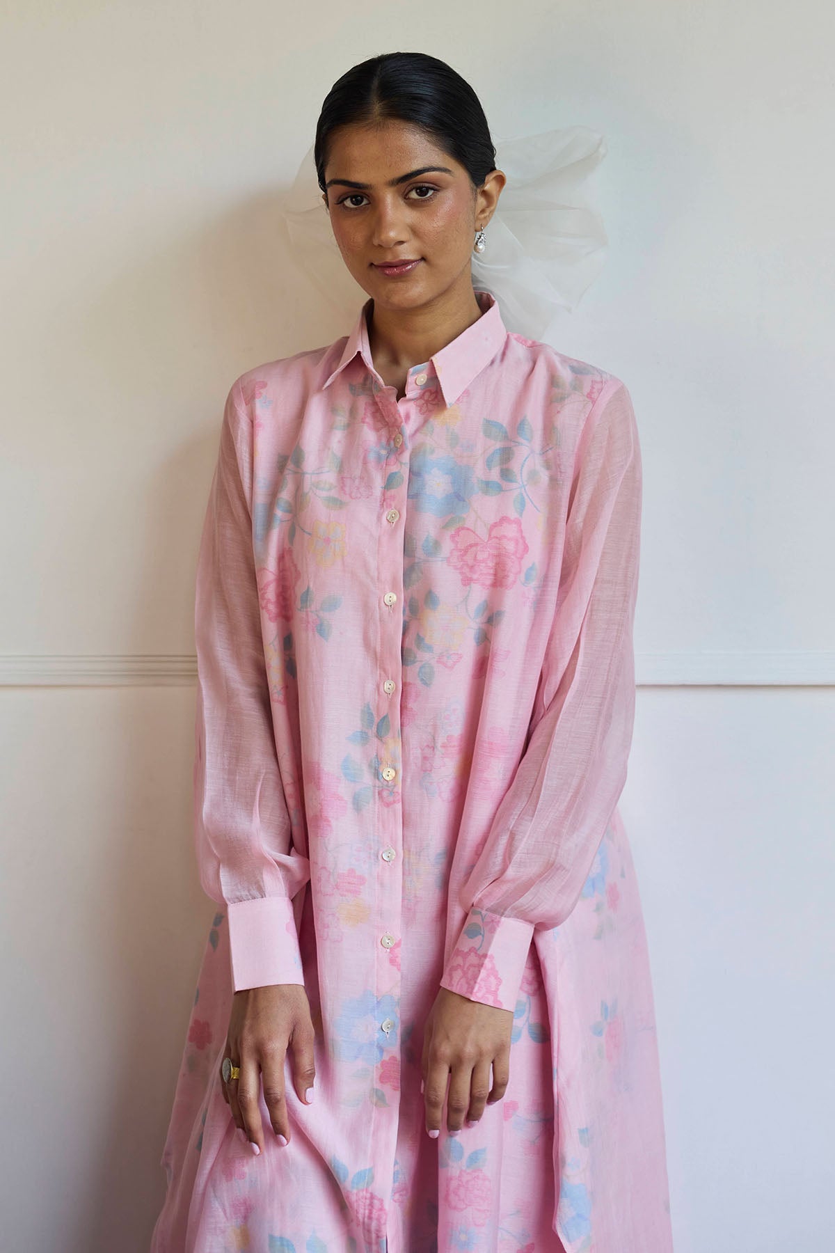 Pink Chanderi Long Shirt & Pants
