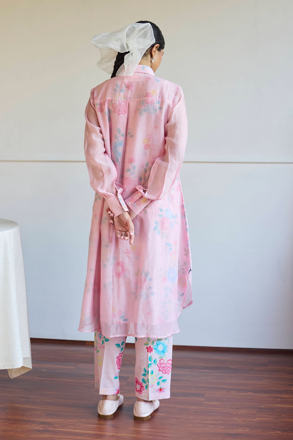 Pink Chanderi Long Shirt & Pants