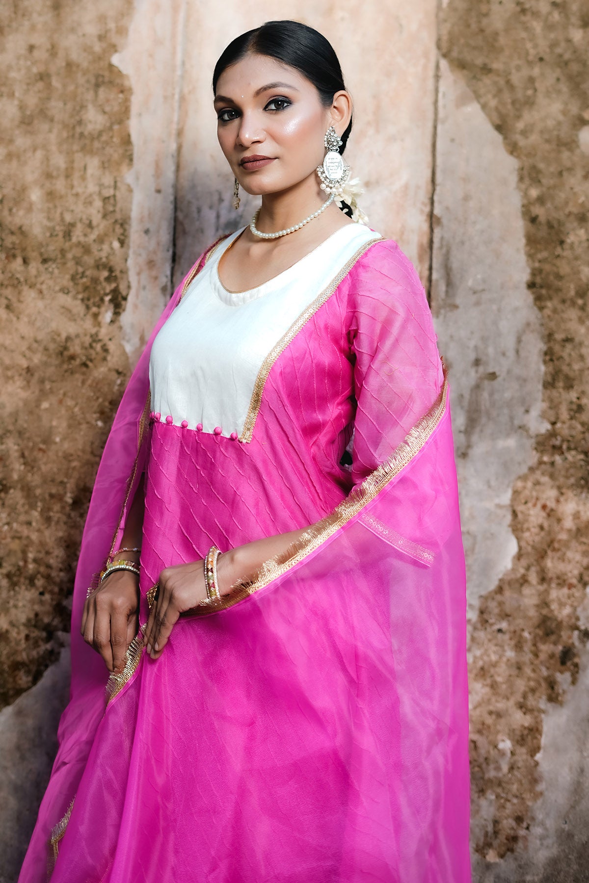 Pink Chanderi Pintuck Kurta Set