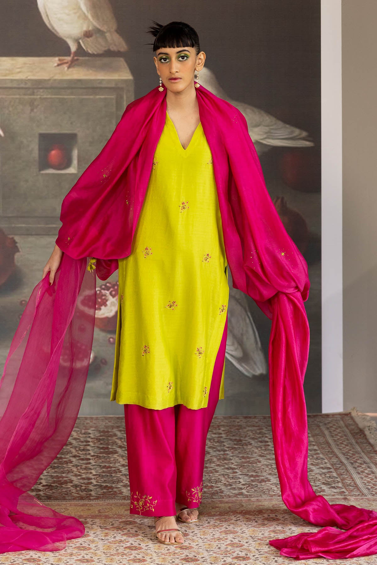 Pink Chanderi Plain Dupatta