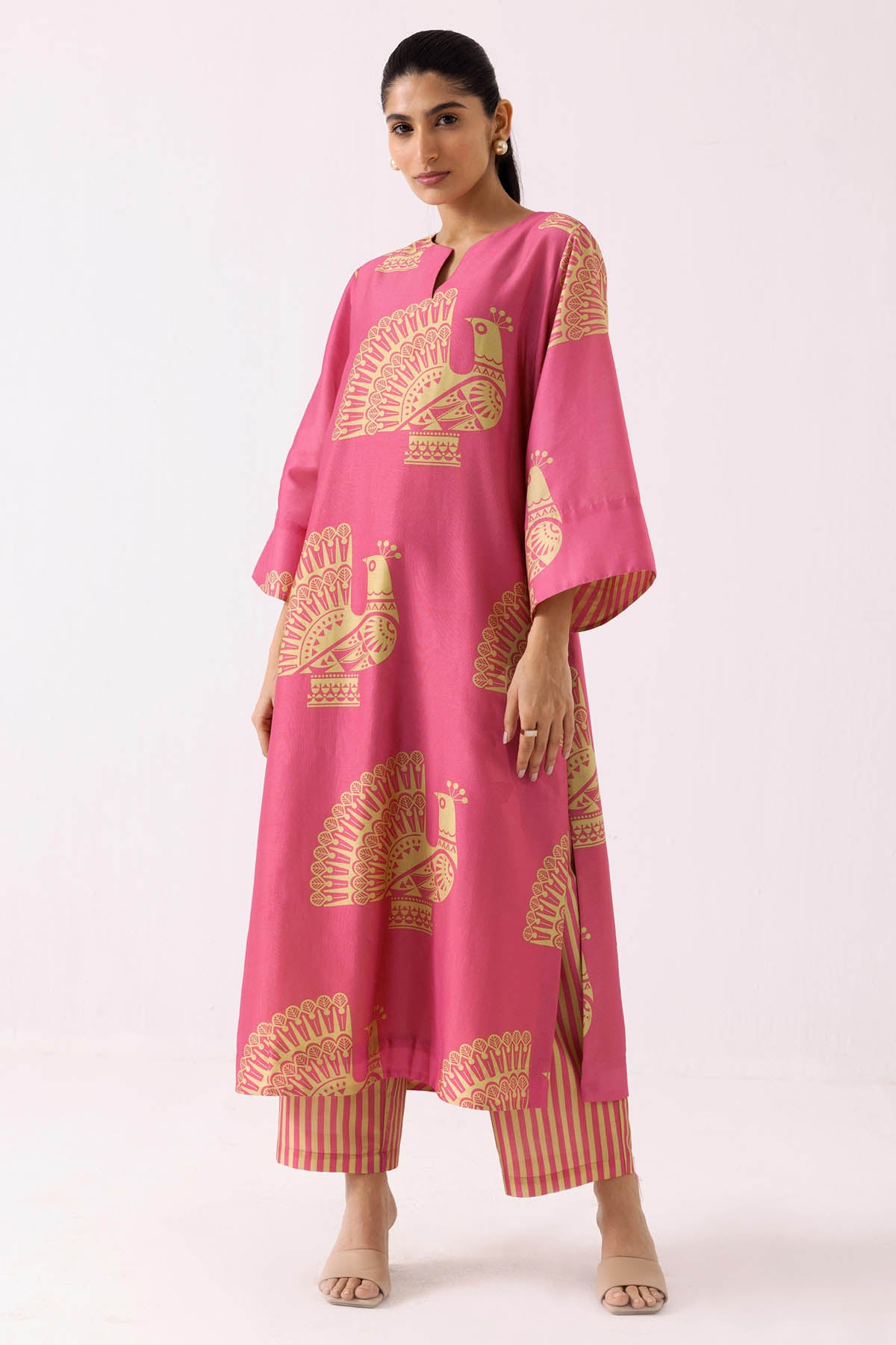 Pink Chanderi Printed Kurta Set