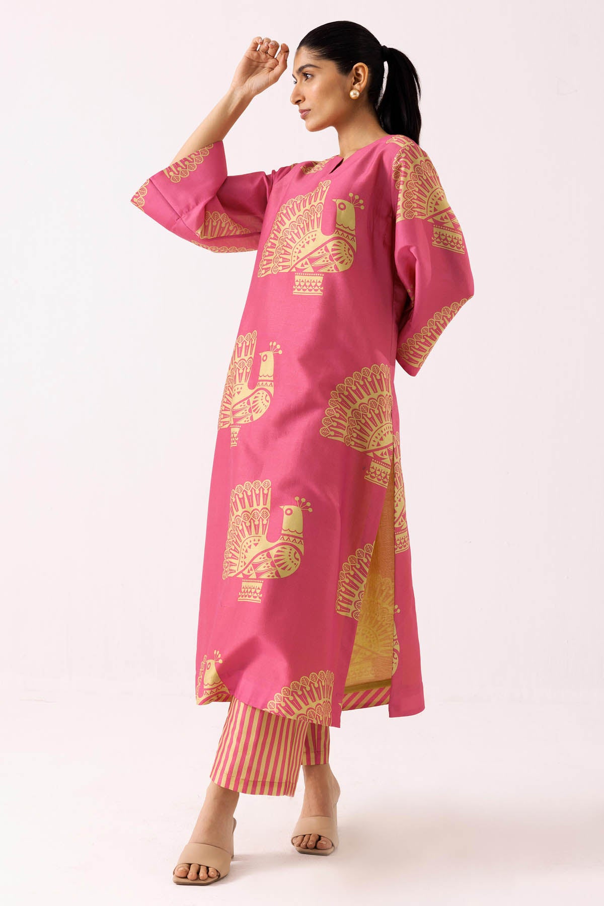 Pink Chanderi Printed Kurta Set