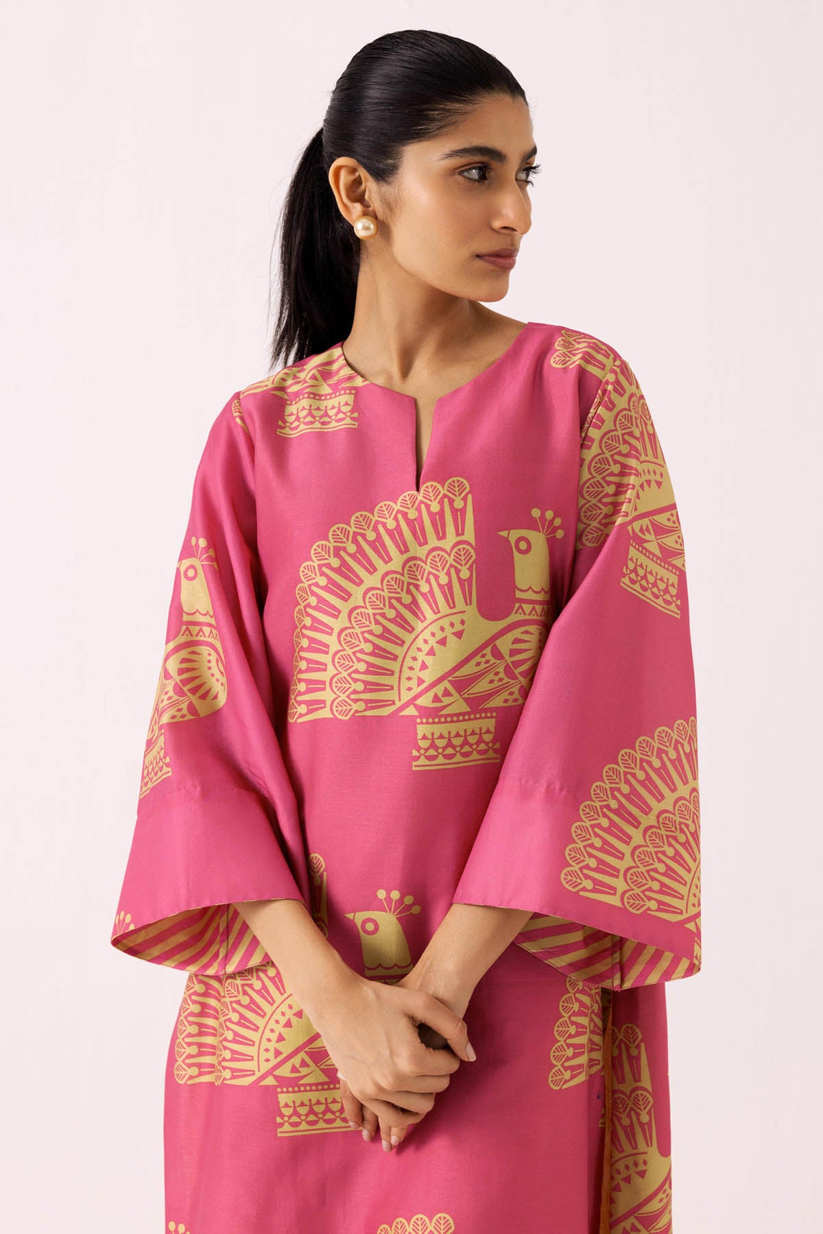 Pink Chanderi Printed Kurta Set