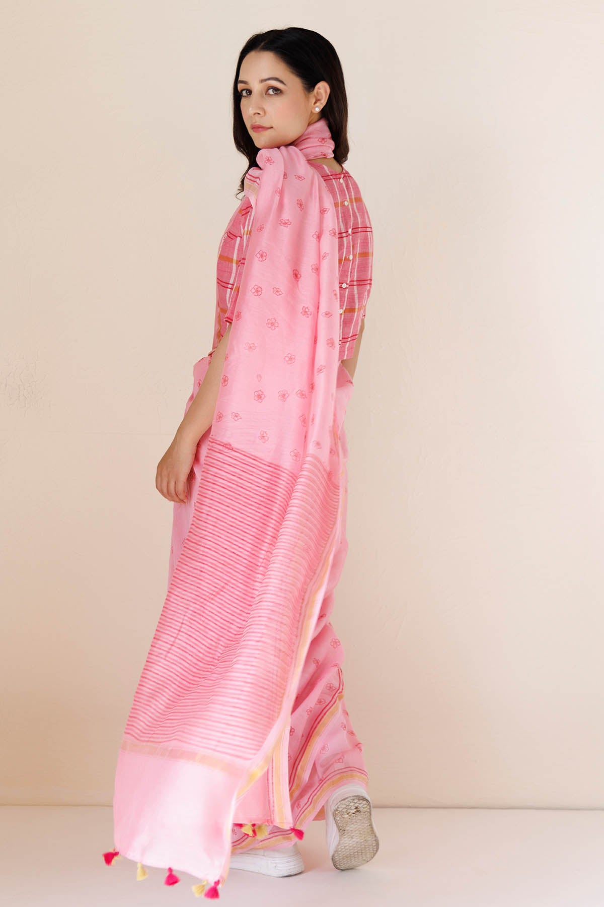 Pink Chanderi Printed Saree
