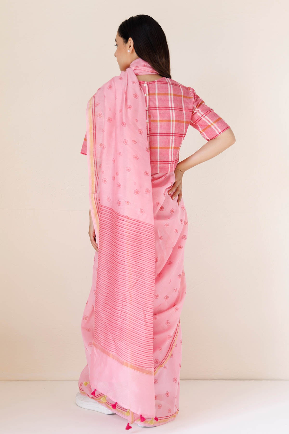 Pink Chanderi Printed Saree