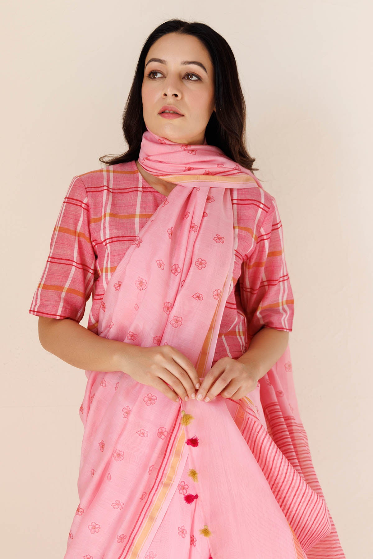 Pink Chanderi Printed Saree