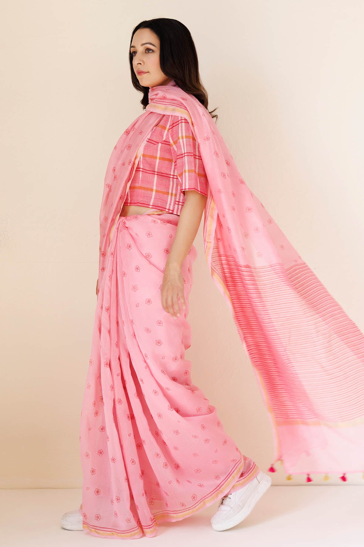 Pink Chanderi Printed Saree