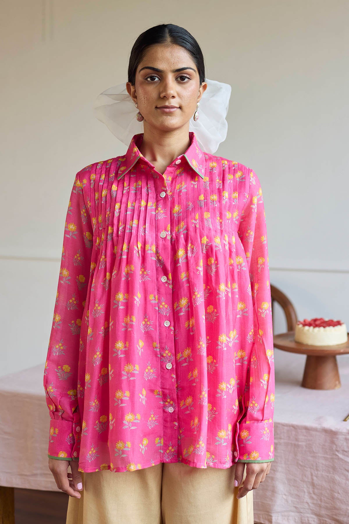 Pink Chanderi Relaxed Fit Shirt