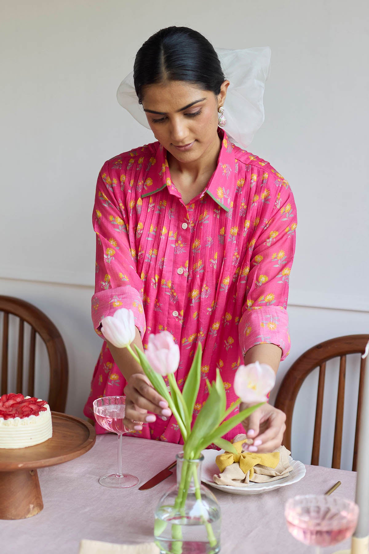 Pink Chanderi Relaxed Fit Shirt