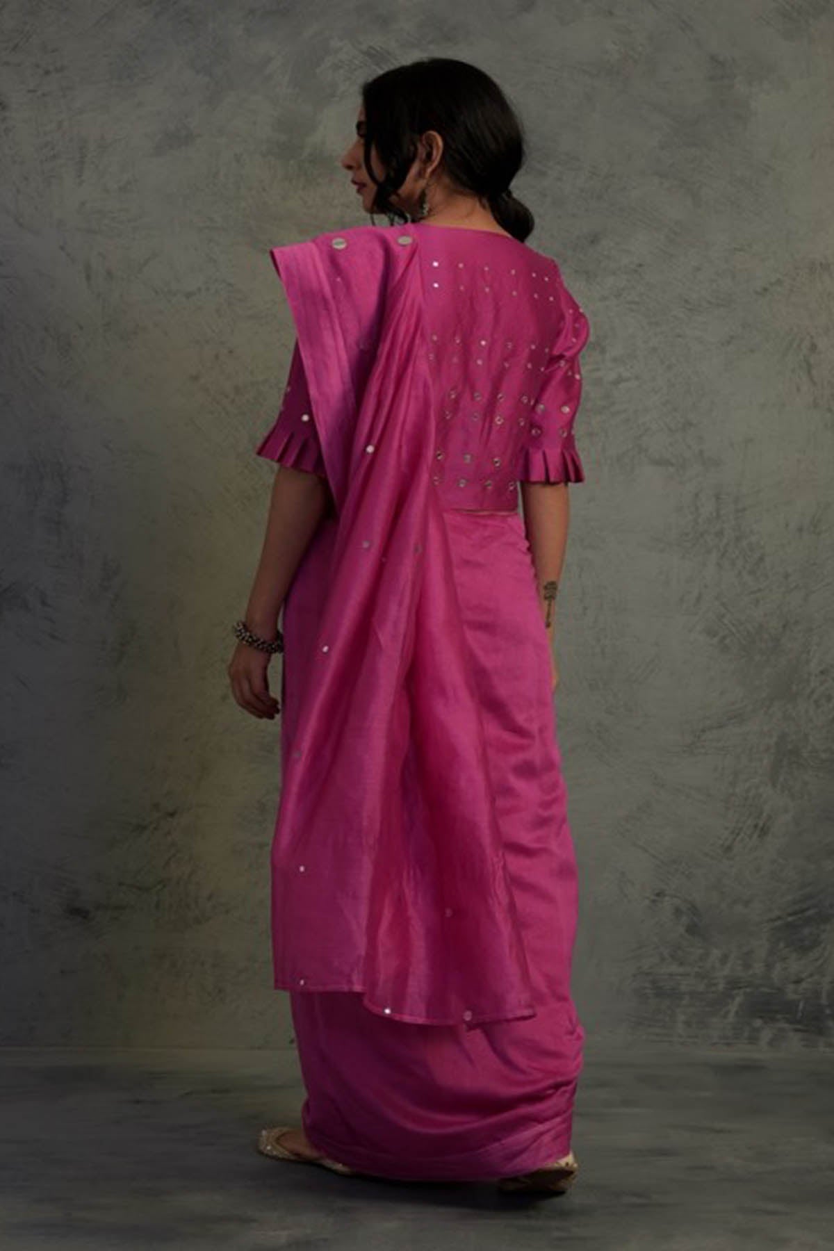 Pink Chanderi Saree & Blouse