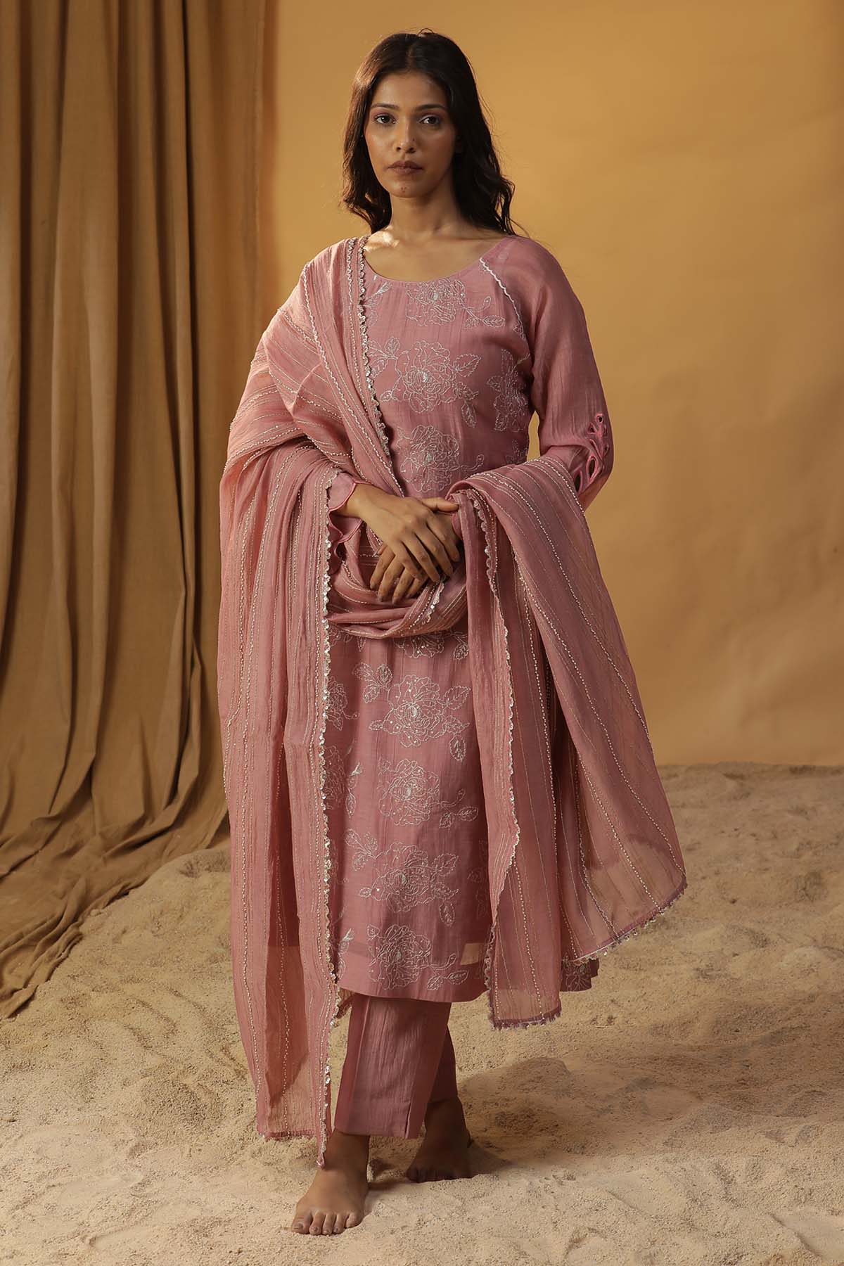 Arpita Sulakshana Pink Chanderi Sequins Kurta Set for women online at ScrollnShops