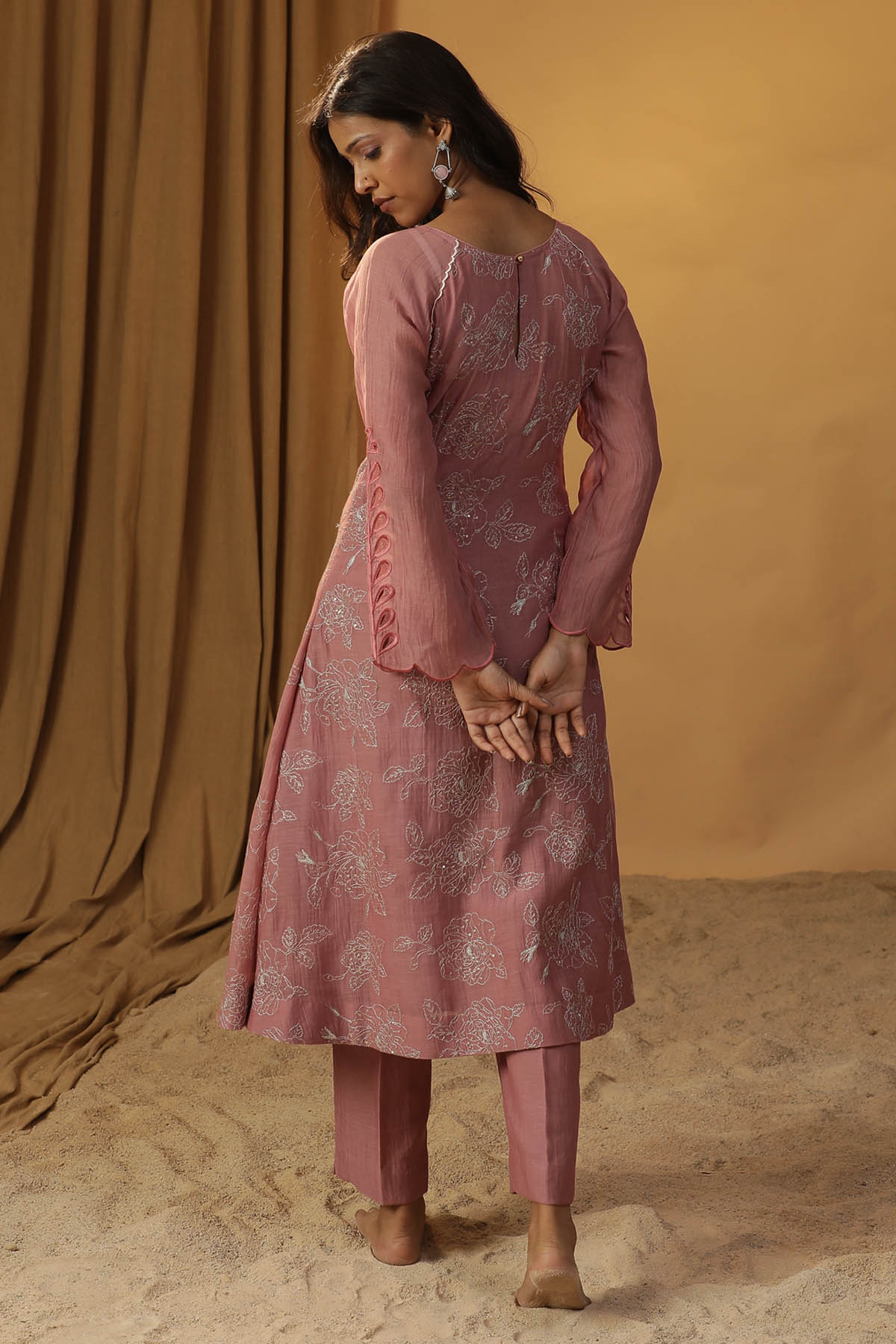 Pink Chanderi Sequins Kurta Set