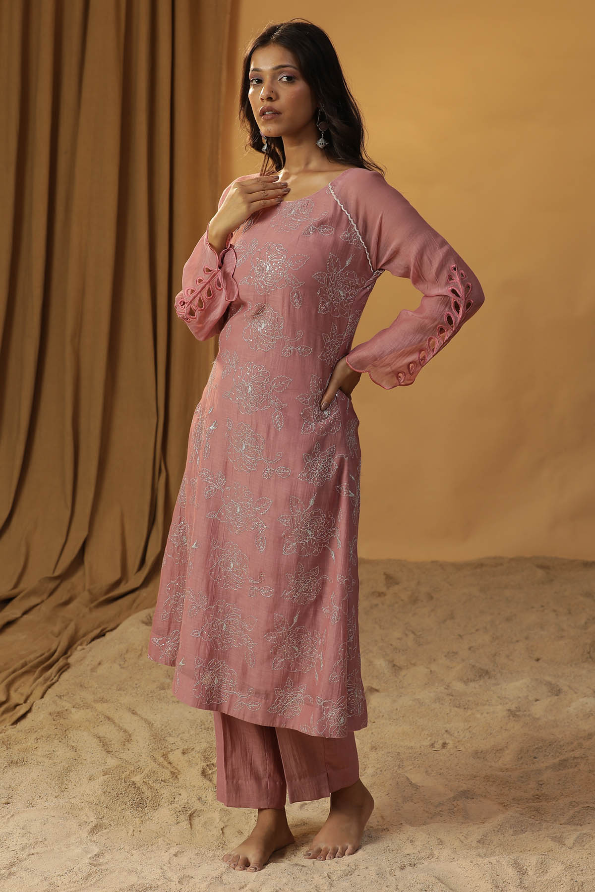 Pink Chanderi Sequins Kurta Set