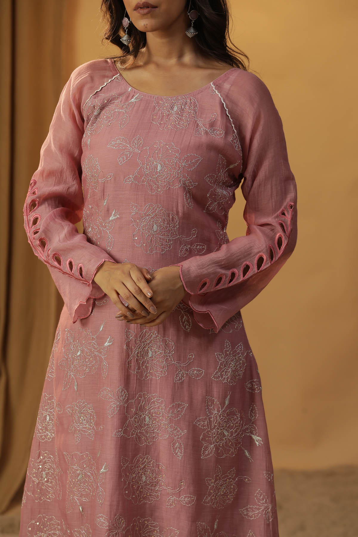 Pink Chanderi Sequins Kurta Set