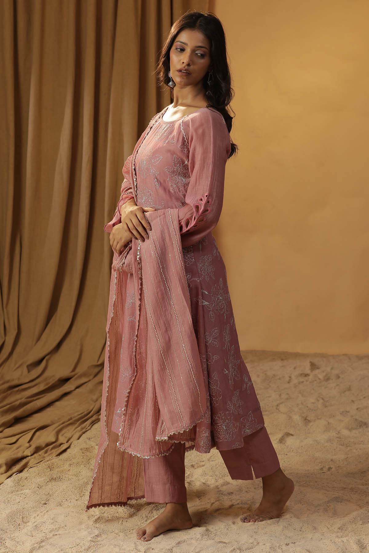 Pink Chanderi Sequins Kurta Set
