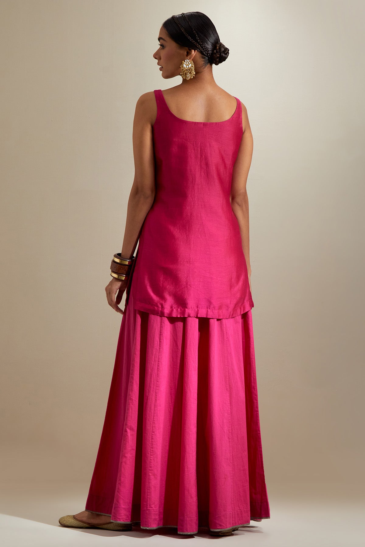 Pink Chanderi Short Kurta Set