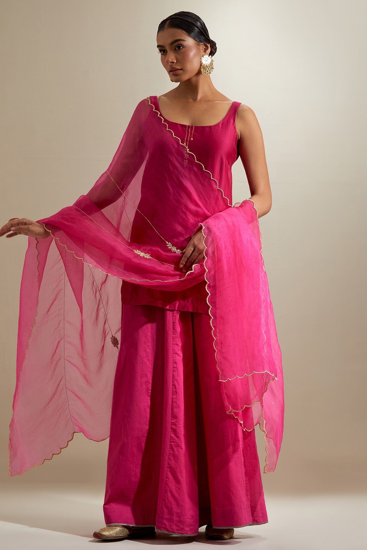 Buy Pink Chanderi Short Kurta Set for women by Vinusto online available at scrollnshops
