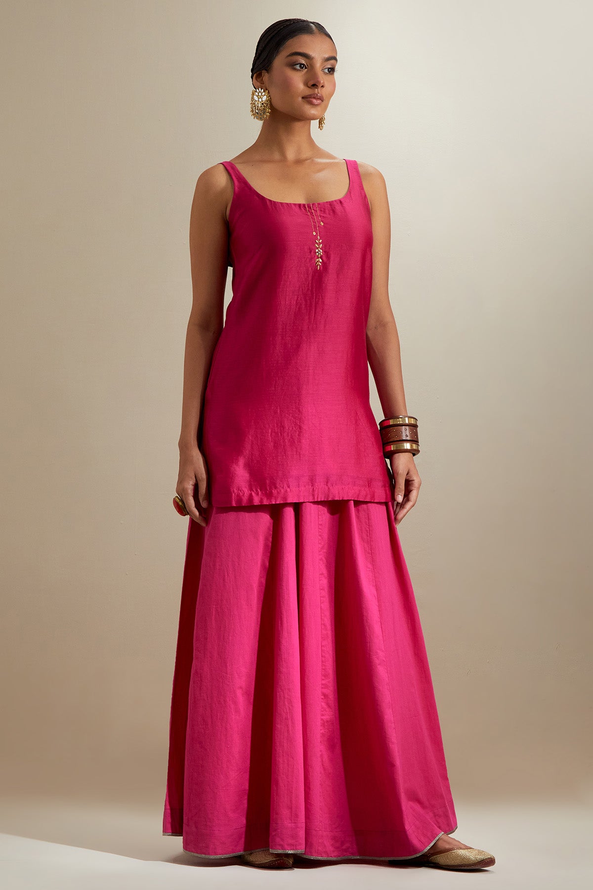 Pink Chanderi Short Kurta Set