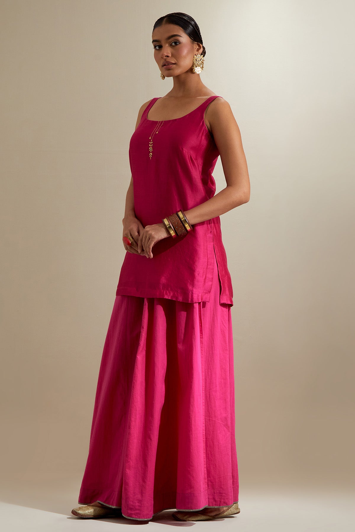Pink Chanderi Short Kurta Set