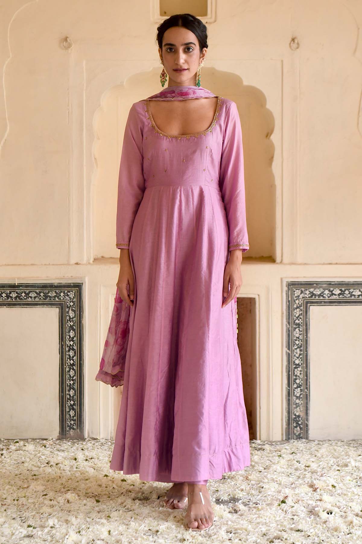 Taro India Pink Chanderi Silk Anarkali Set for women online at ScrollnShops