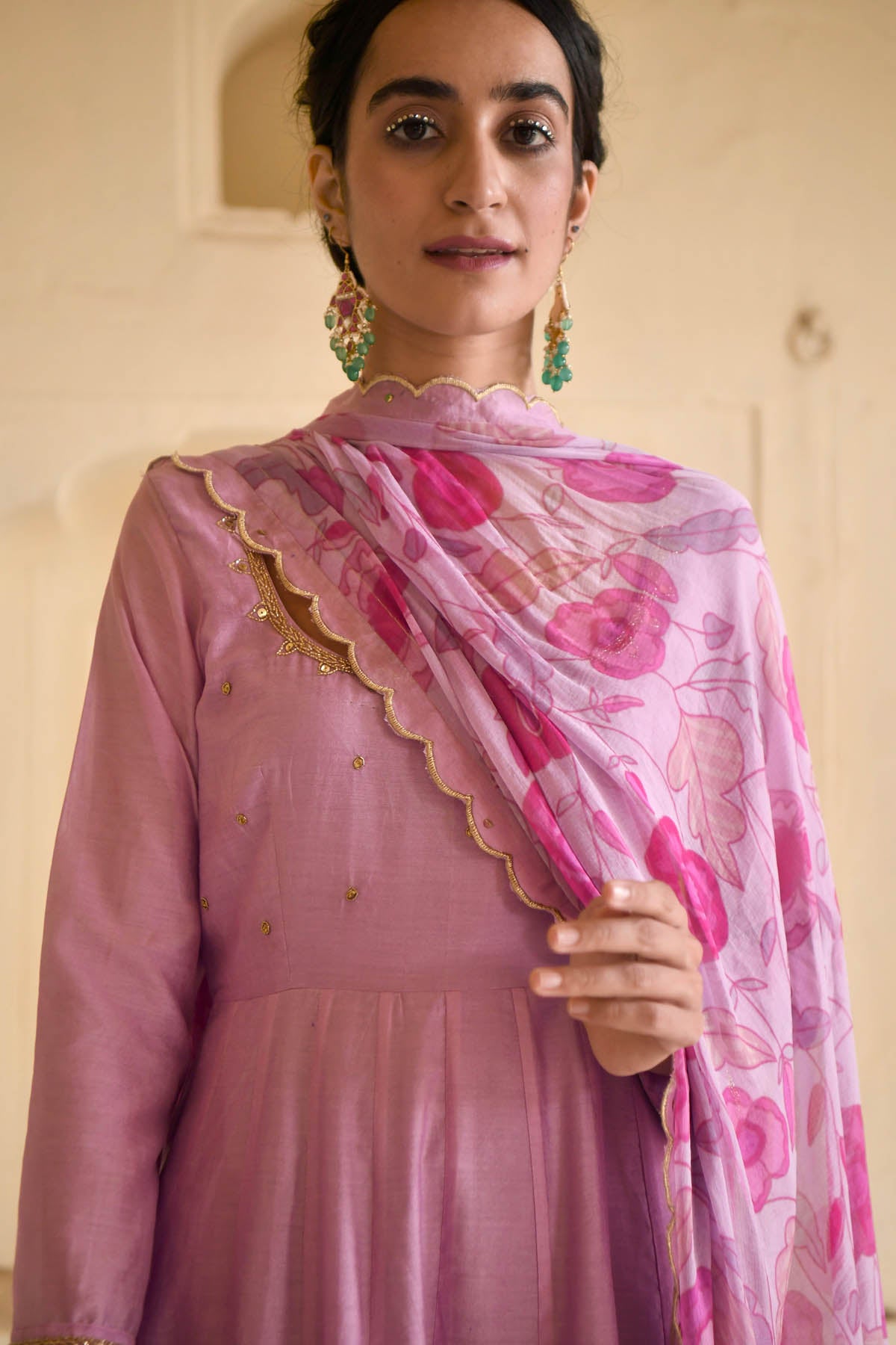 Pink Chanderi Silk Anarkali Set