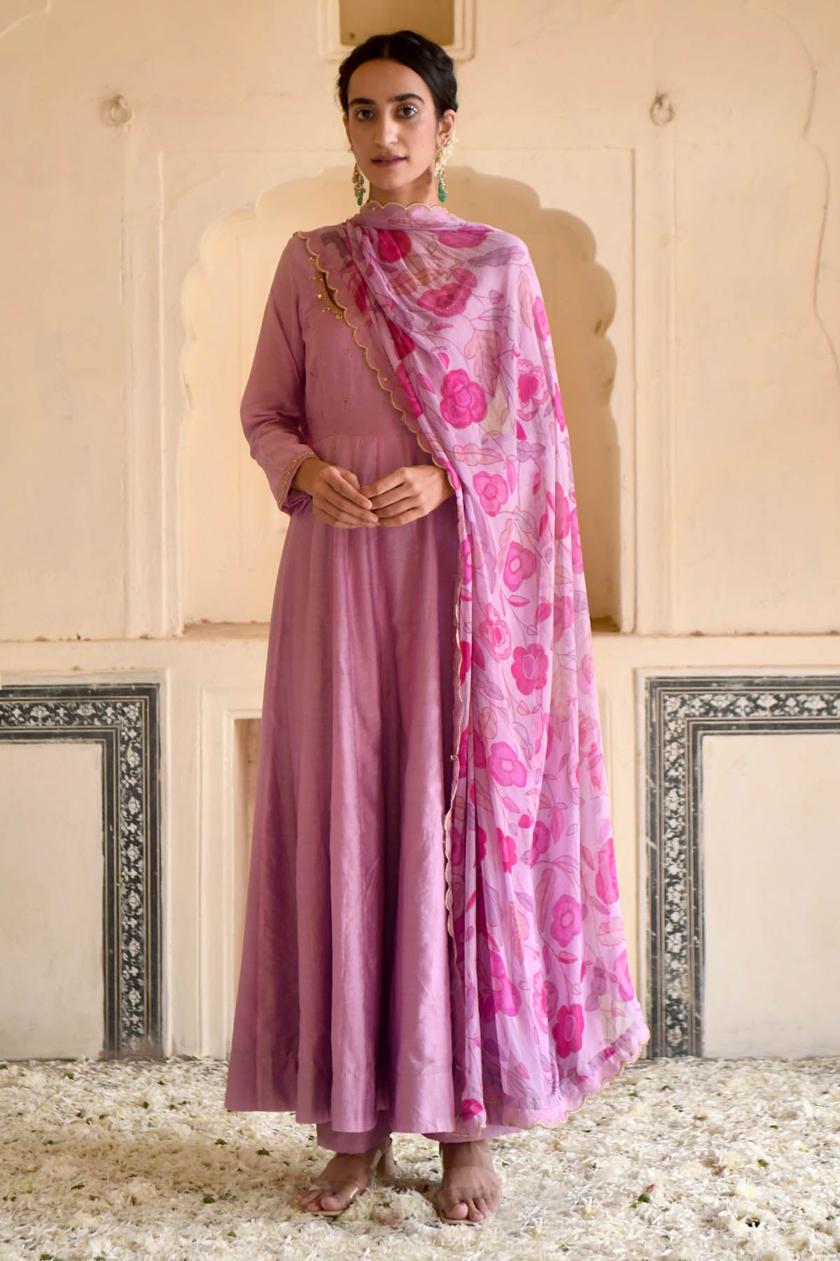 Pink Chanderi Silk Anarkali Set
