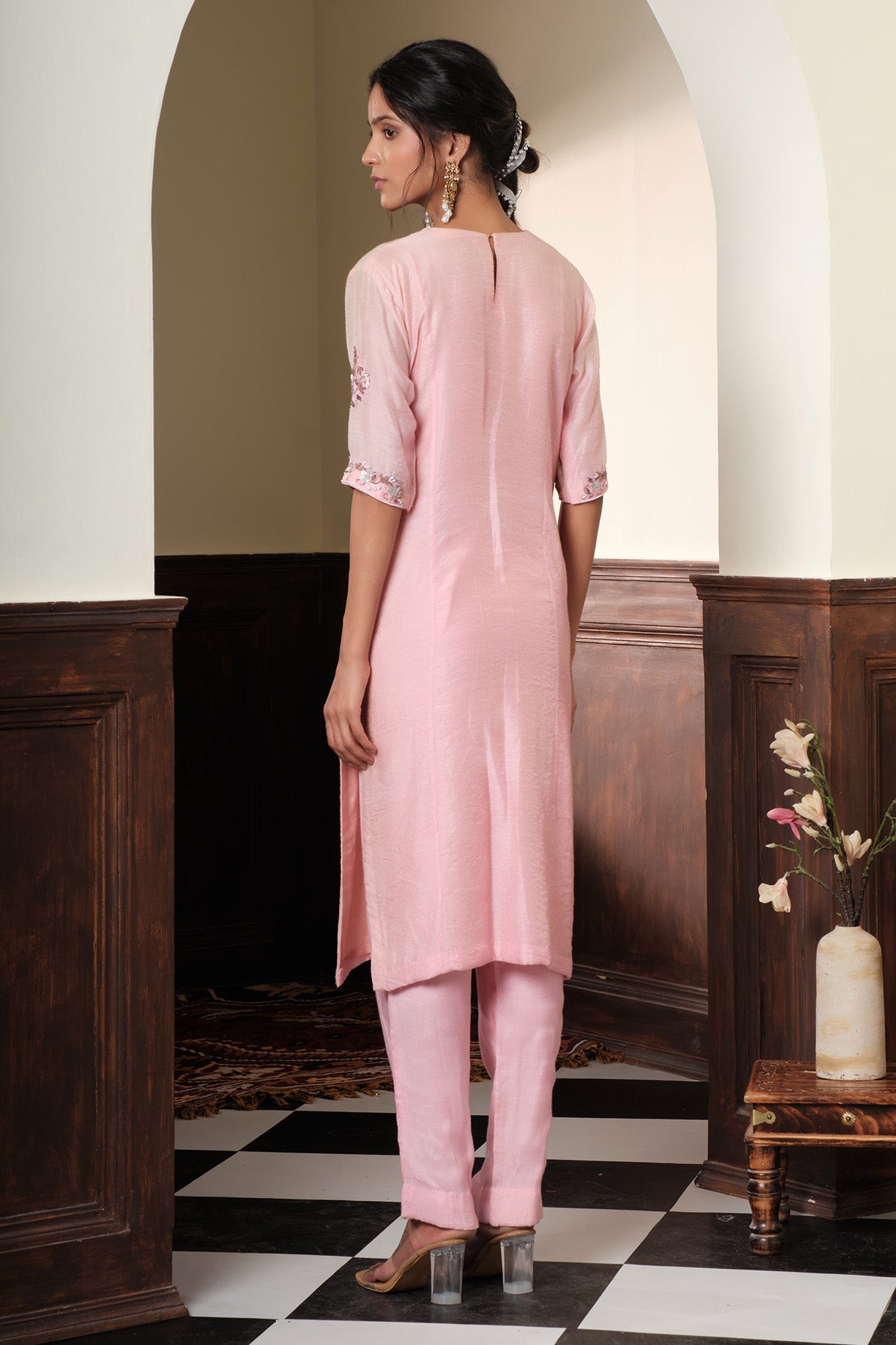 Pink Chanderi Silk Kurta & Pants