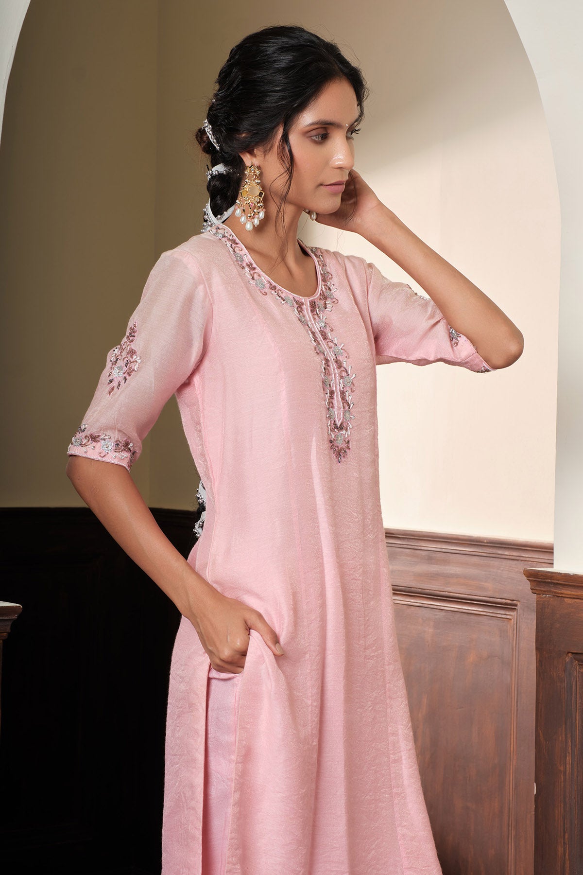 Pink Chanderi Silk Kurta & Pants