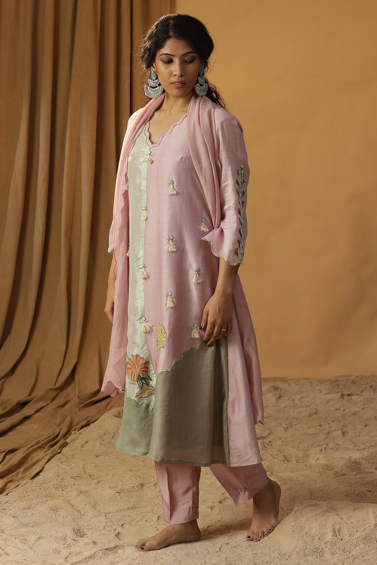 Pink Chanderi Silk Kurta Set