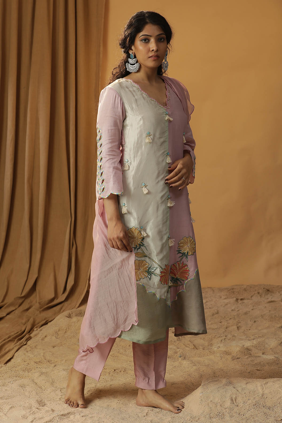 Arpita Sulakshana Pink Chanderi Silk Kurta Set for women online at ScrollnShops