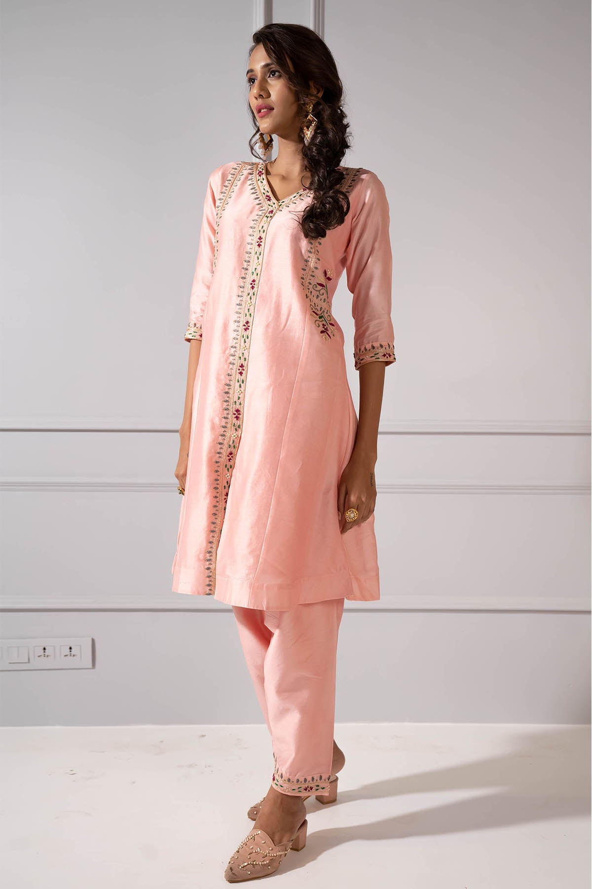 Buy A-Line Chanderi Silk Kurta Set by Aavya for women online at ScrollnShops