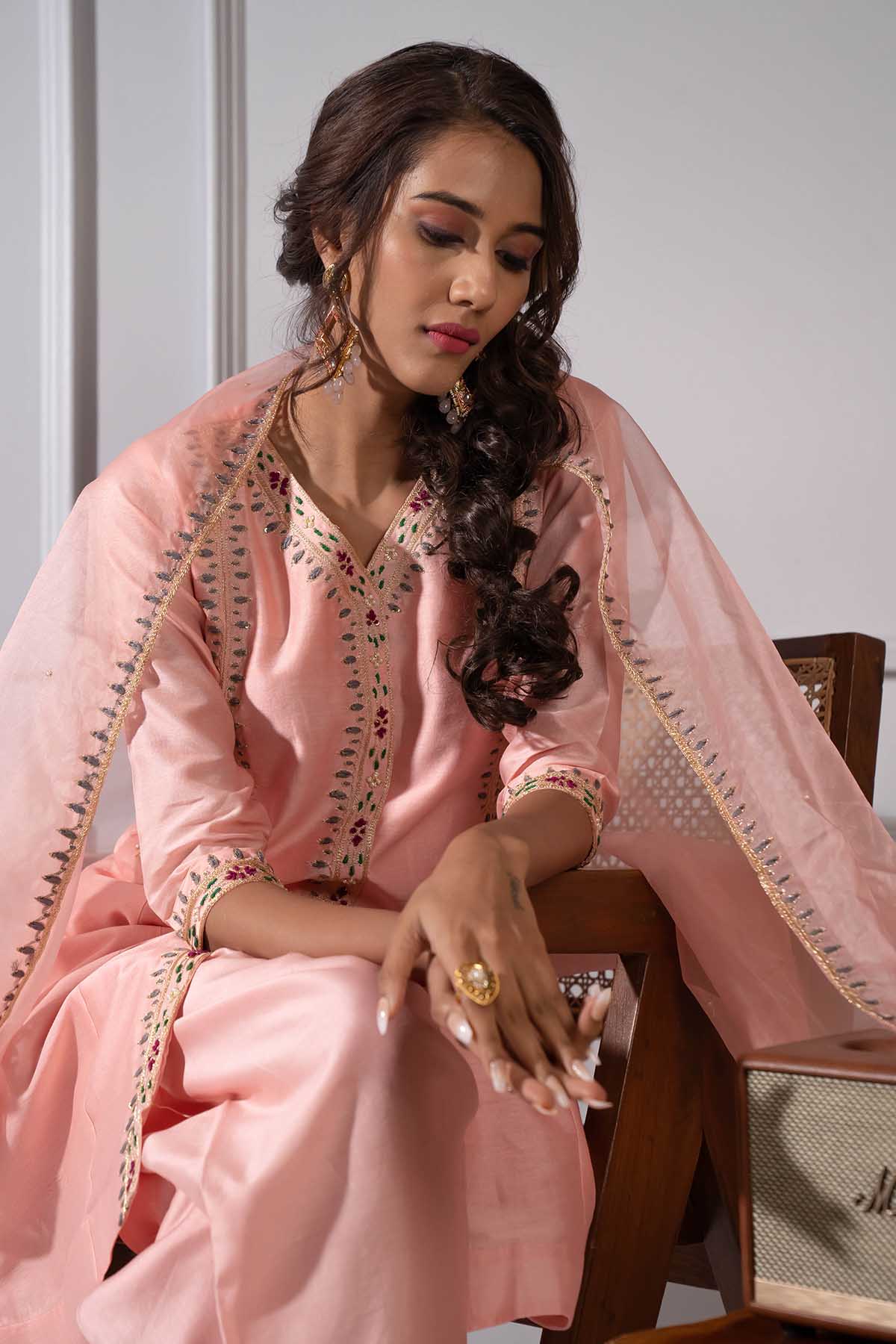 A-Line Chanderi Silk Kurta Set