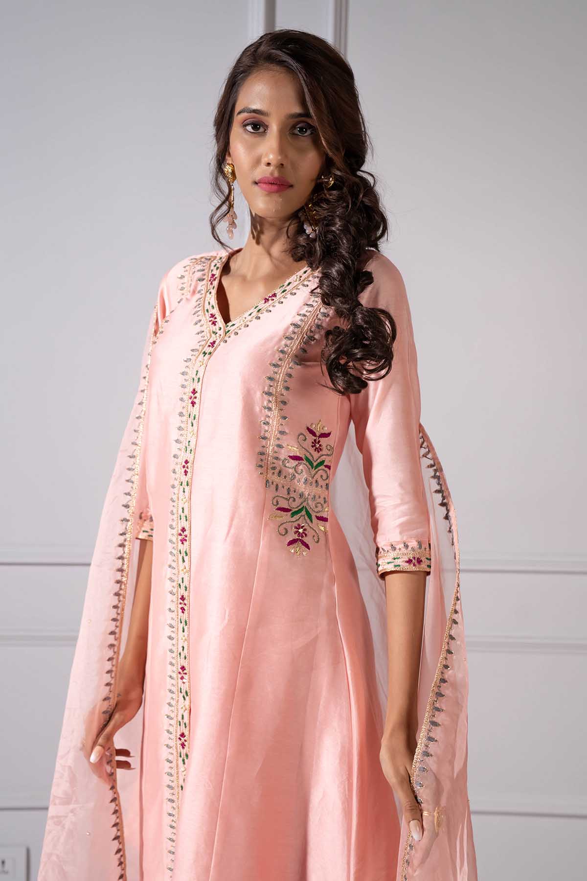 A-Line Chanderi Silk Kurta Set
