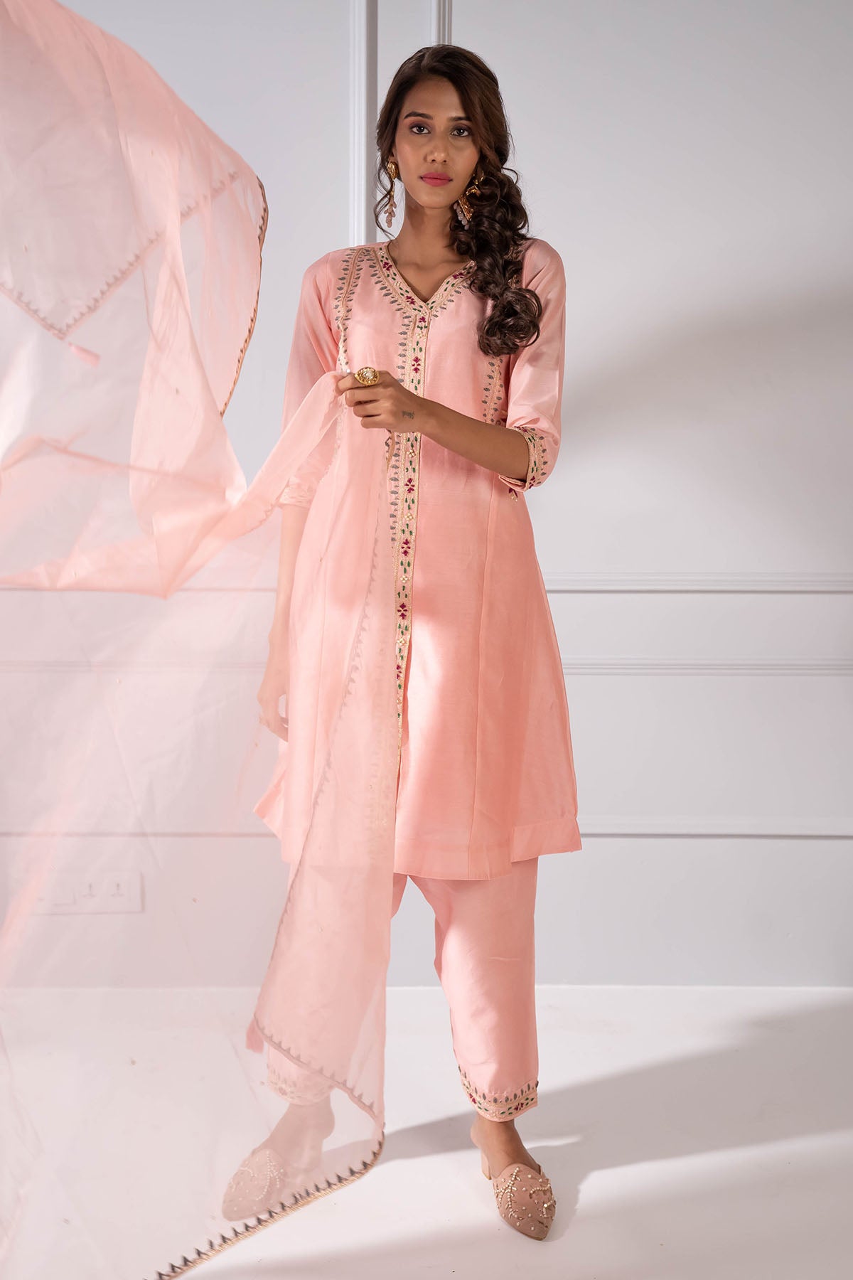 A-Line Chanderi Silk Kurta Set