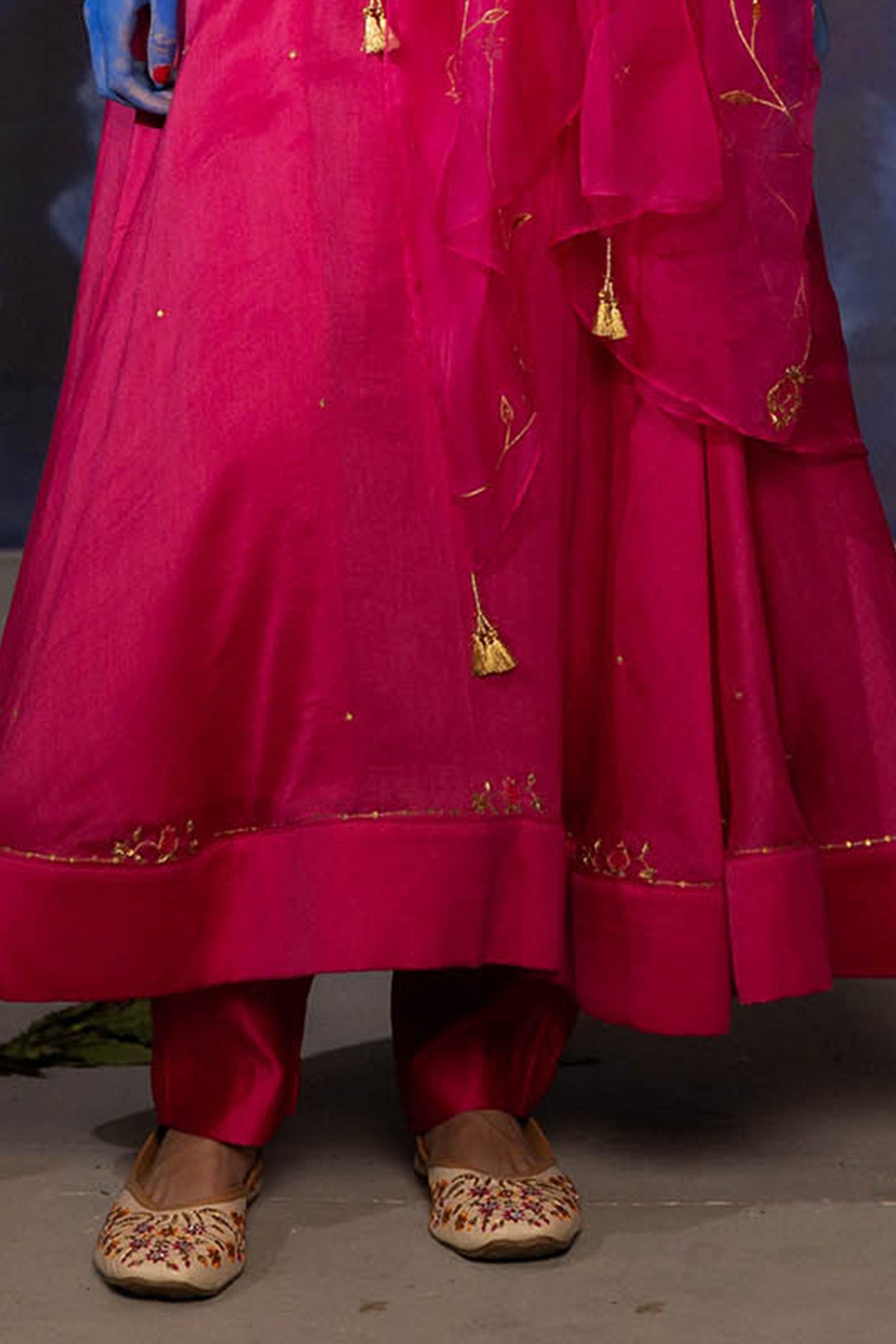 Pink Chanderi Straight Pants