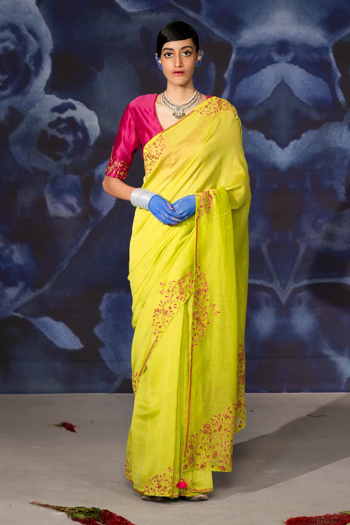 Pink Chanderi V-Neck Blouse