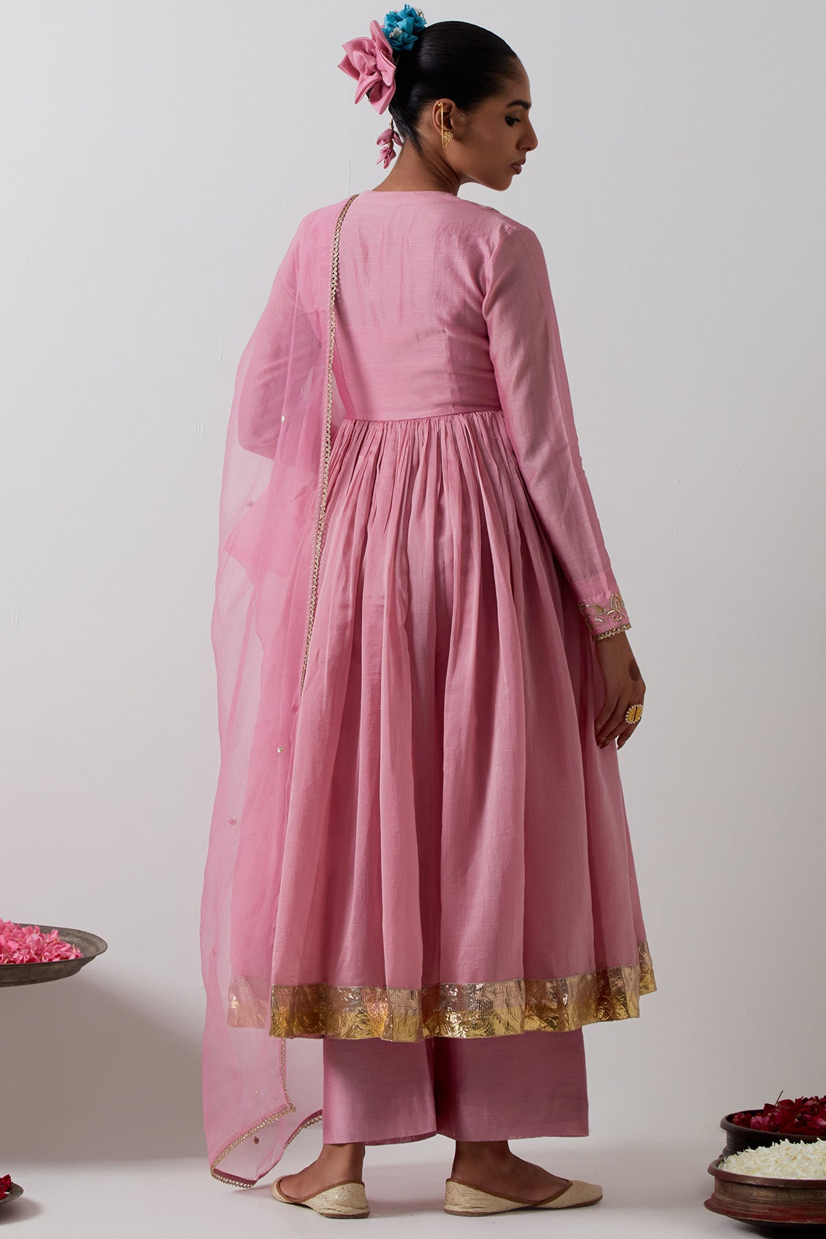 Pink Chanderi Wrap Anarkali Set