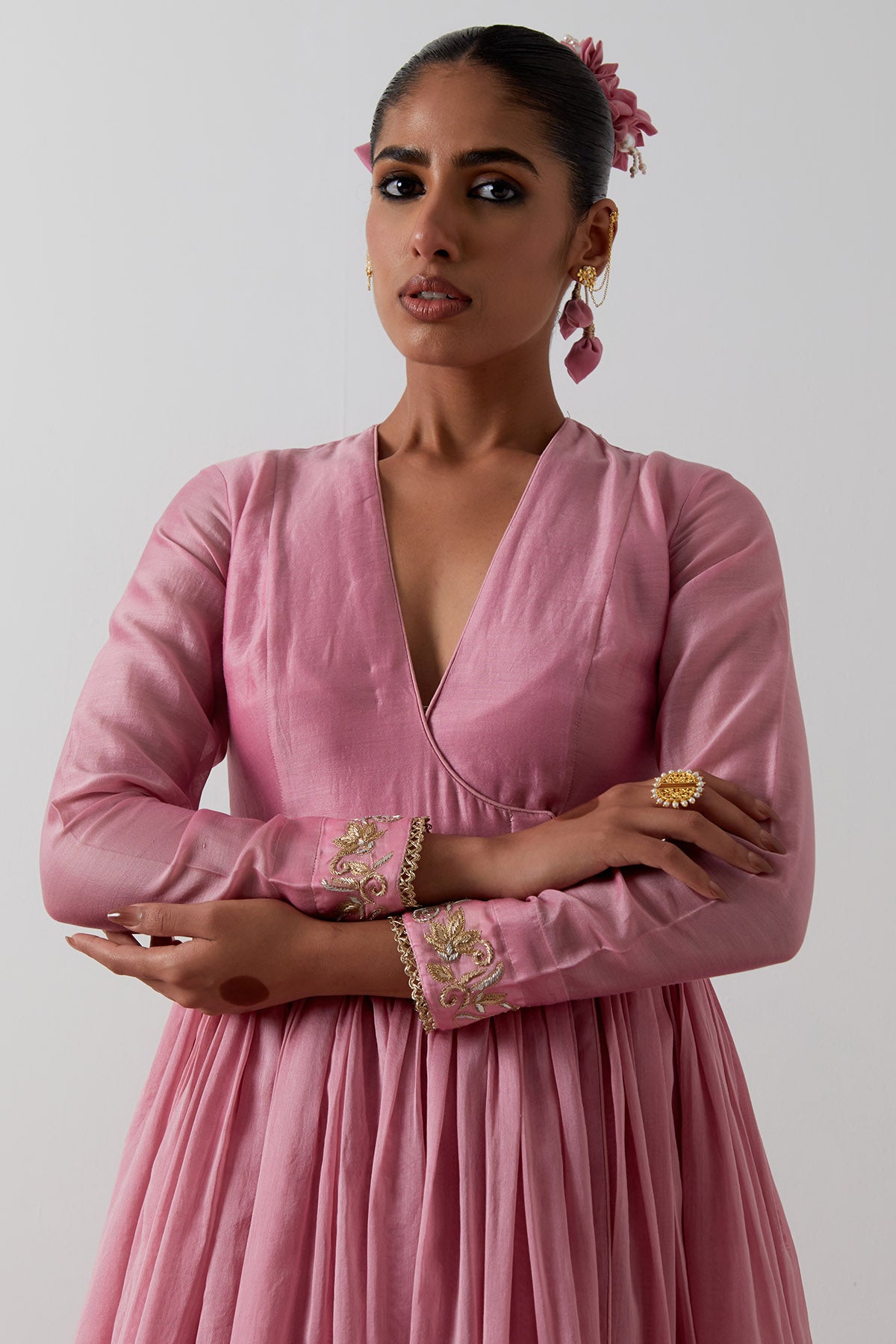 Pink Chanderi Wrap Anarkali Set