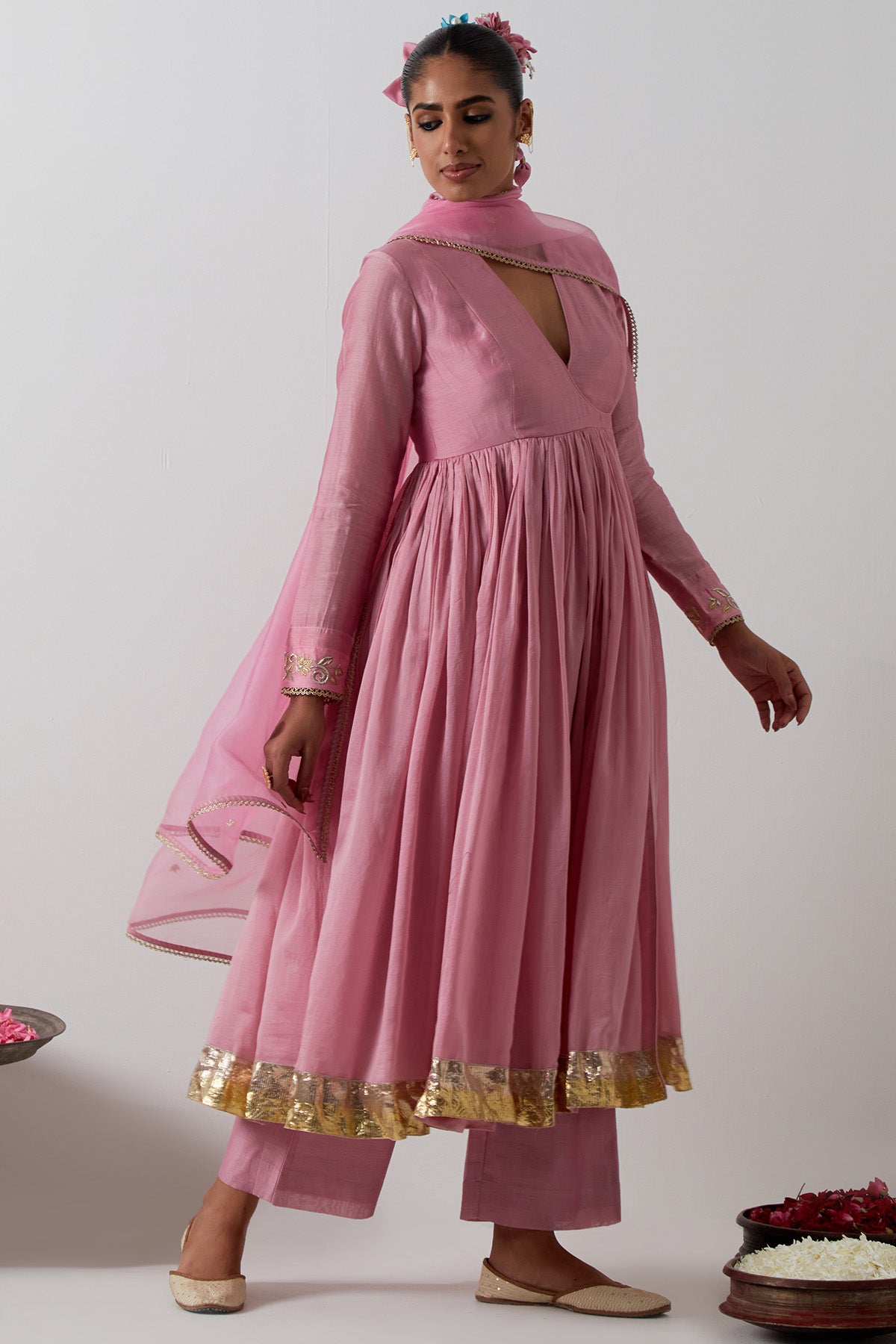 Pink Chanderi Wrap Anarkali Set