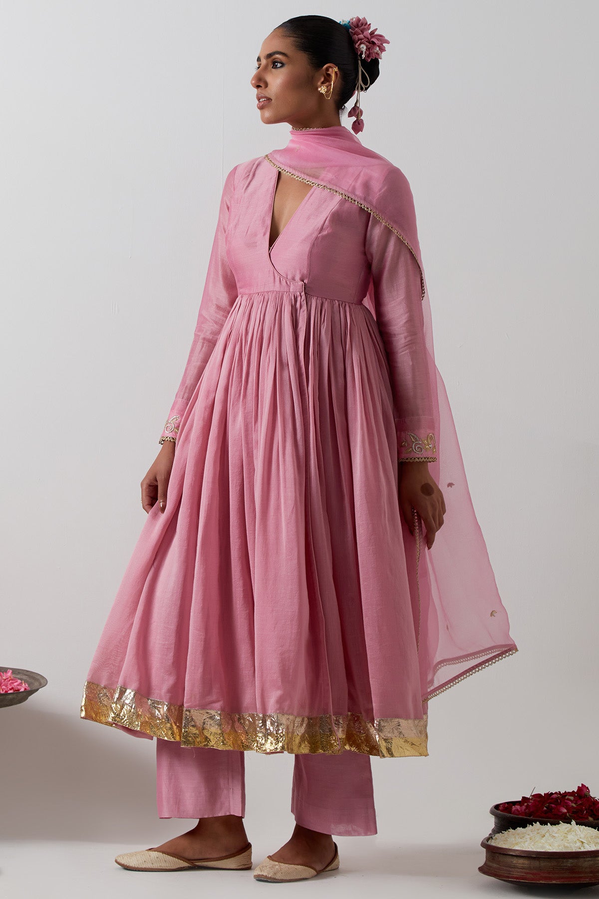 Pink Chanderi Wrap Anarkali Set