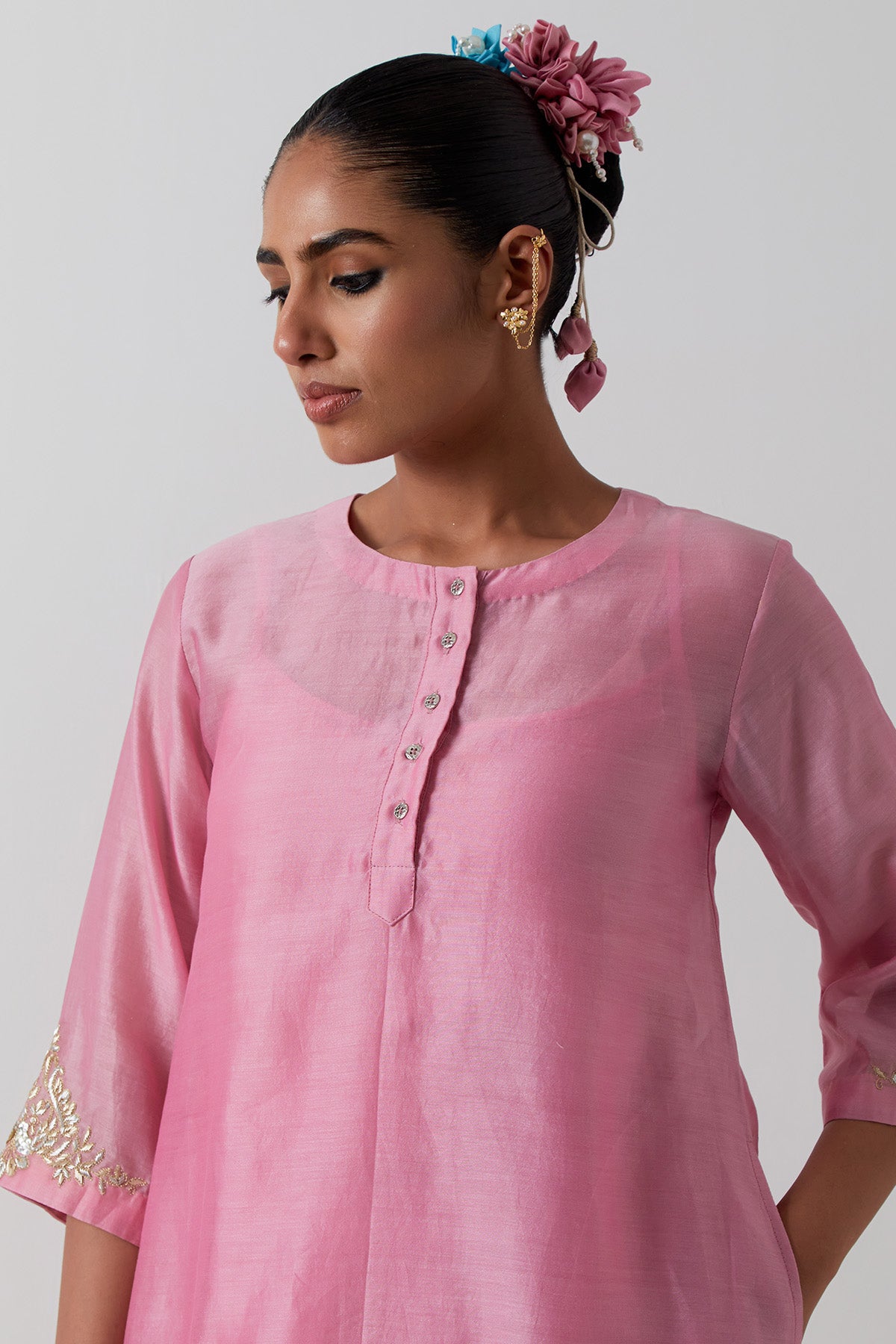 Pink Chanderi Wrap Kurta Set