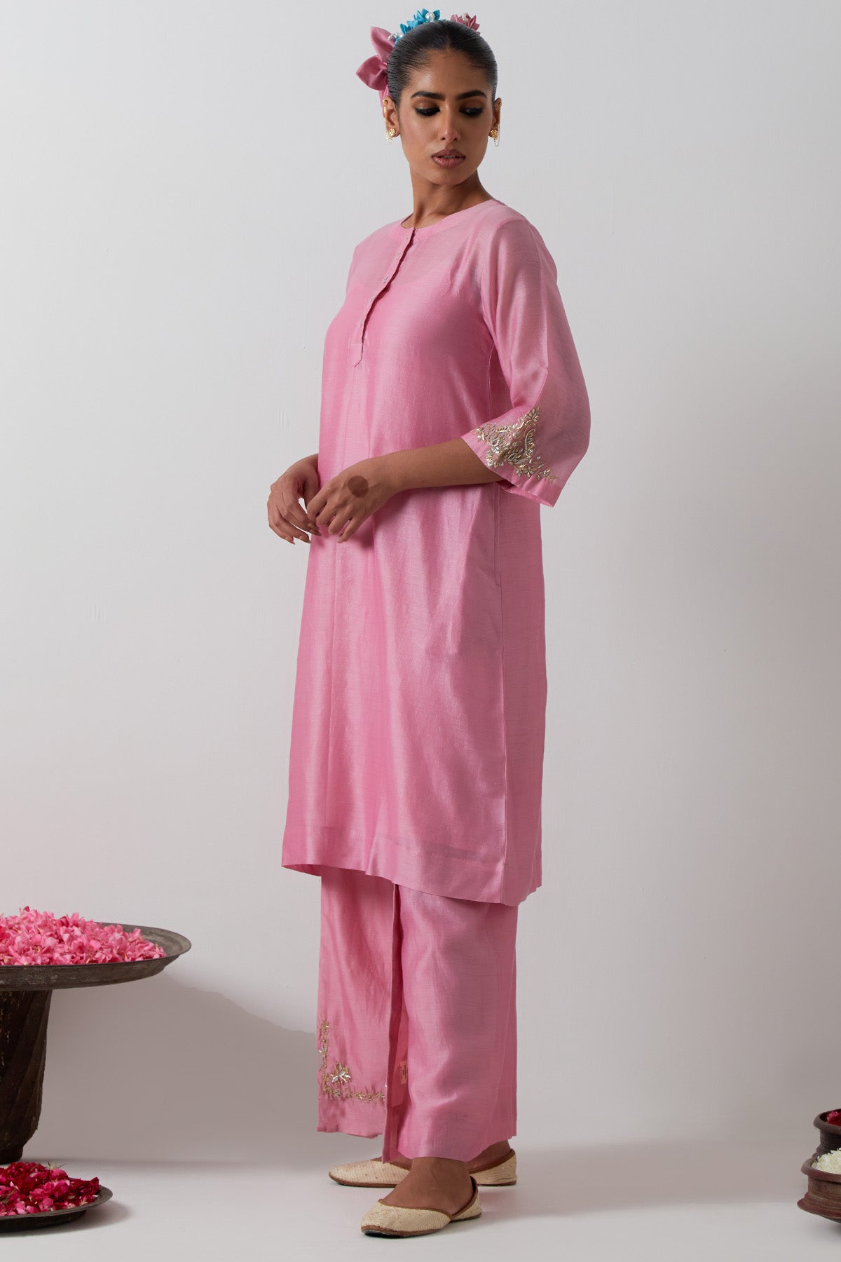 Pink Chanderi Wrap Kurta Set