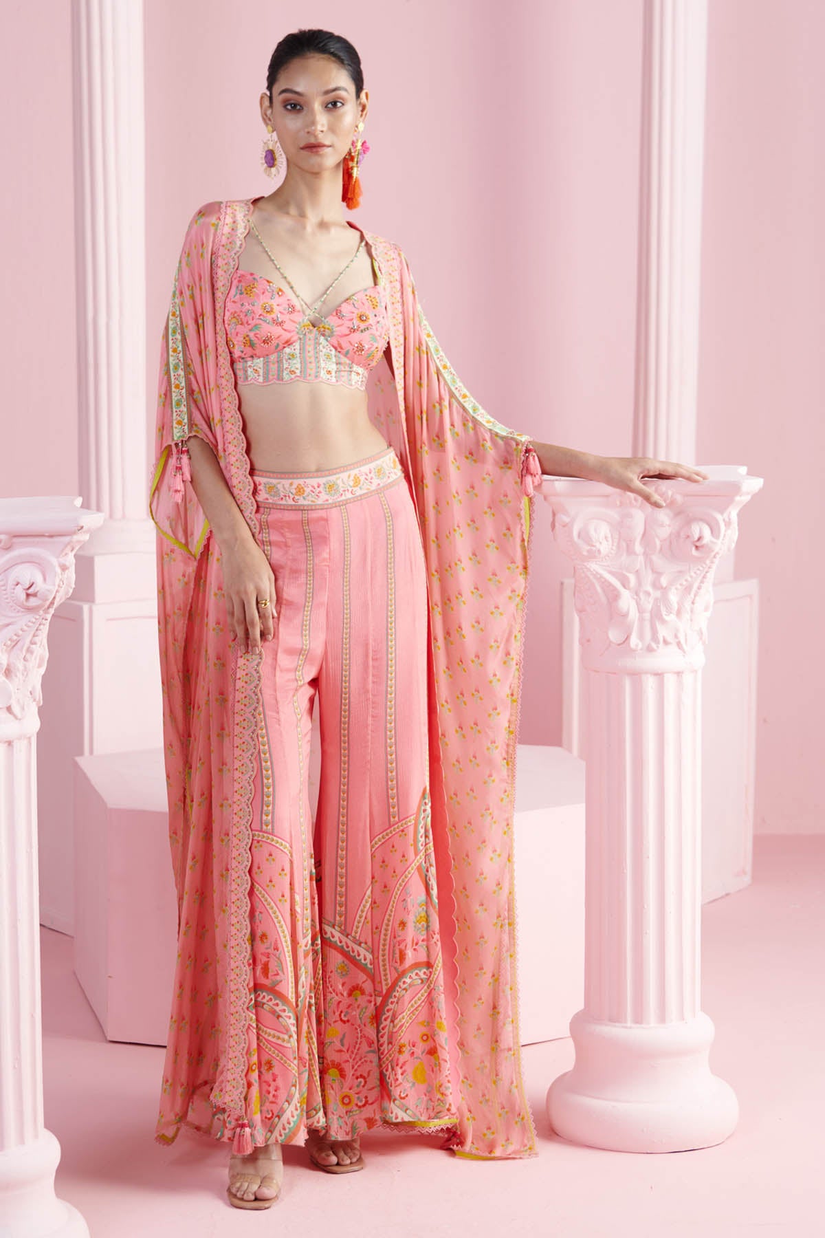 Pink Chiffon Indo-Western Set