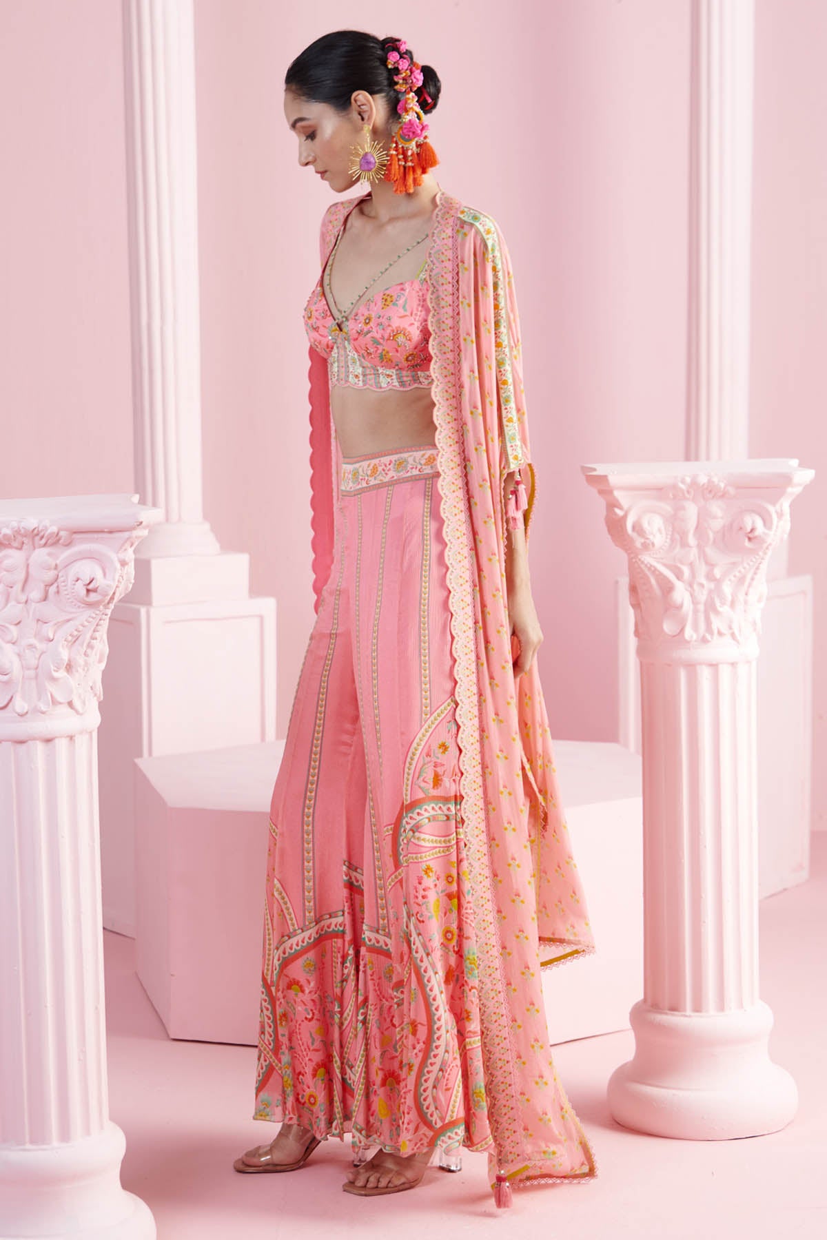 Pink Chiffon Indo-Western Set