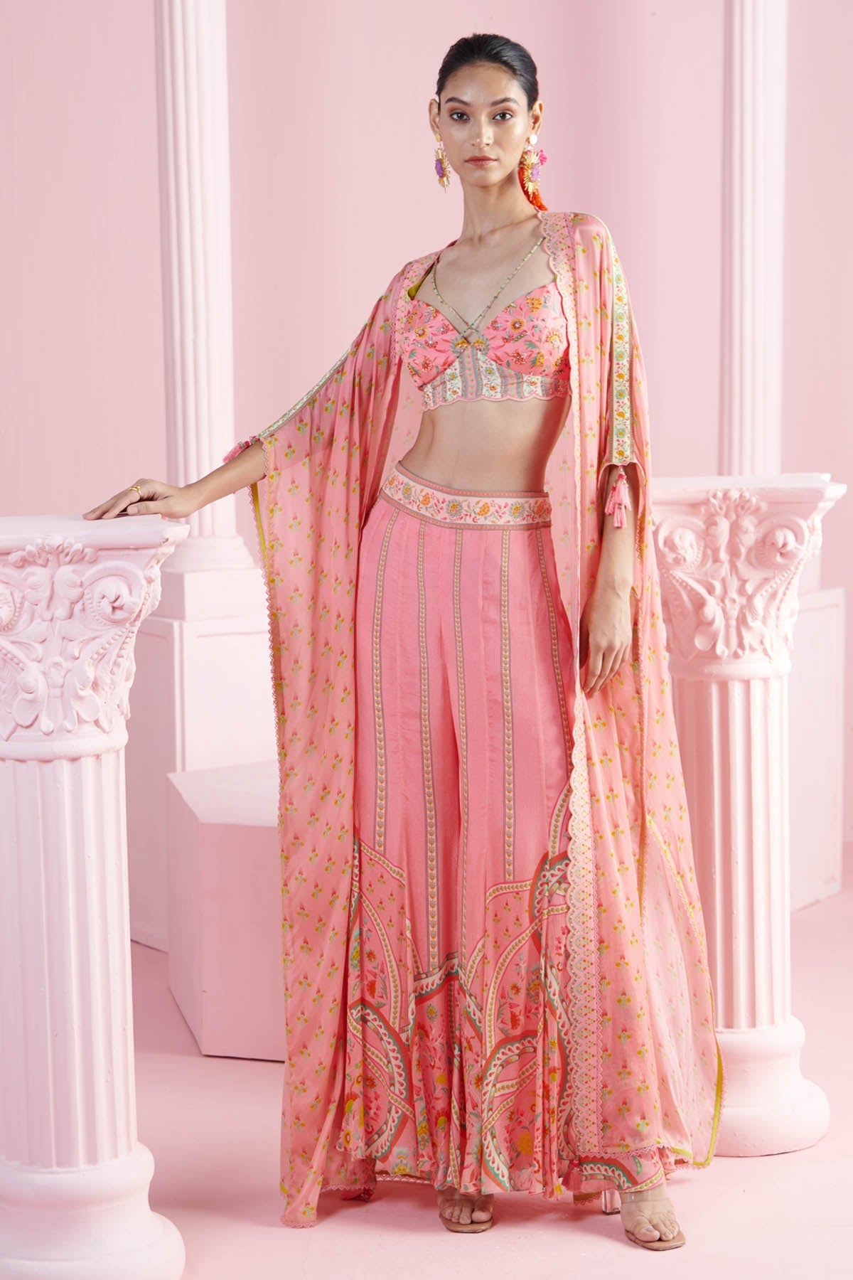 Buy Pink Chiffon Indo-Western Set by Mandira Wirk
