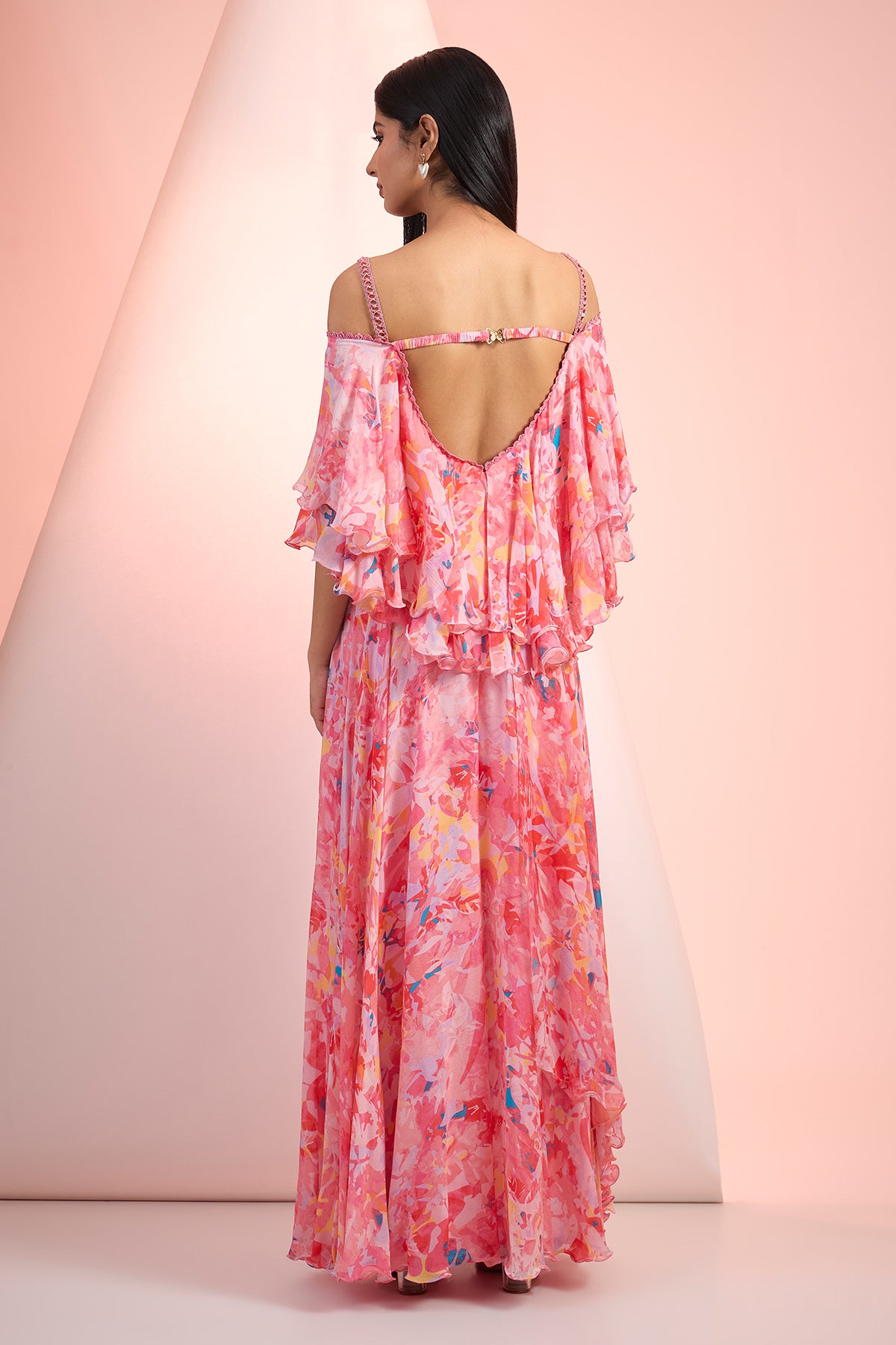 Pink Chiffon Off-Shoulder Dress