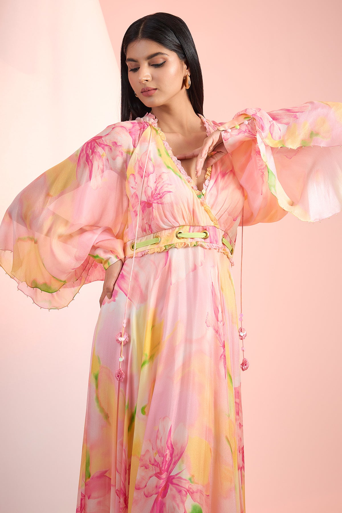 Pink Chiffon Printed Maxi Dress