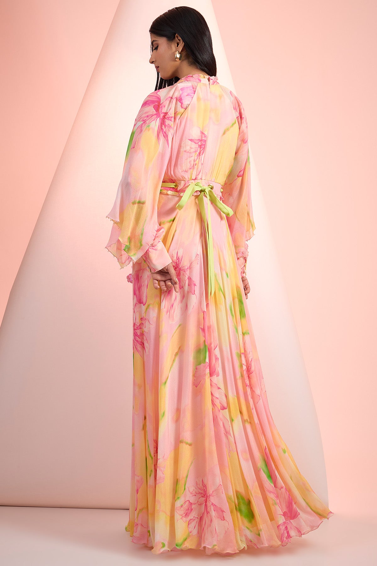 Pink Chiffon Printed Maxi Dress
