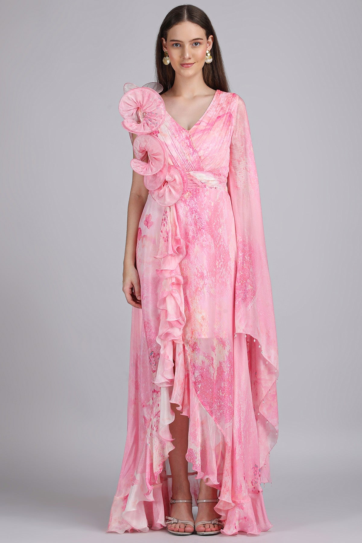 Buy Pink Chiffon Self Texture Dress for women by Mandira Wirk online available at scrollnshops